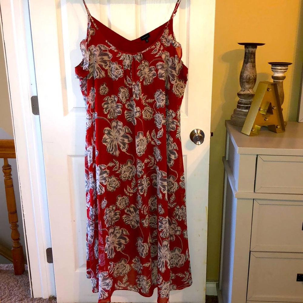 Orange with black and white spaghetti strap dress